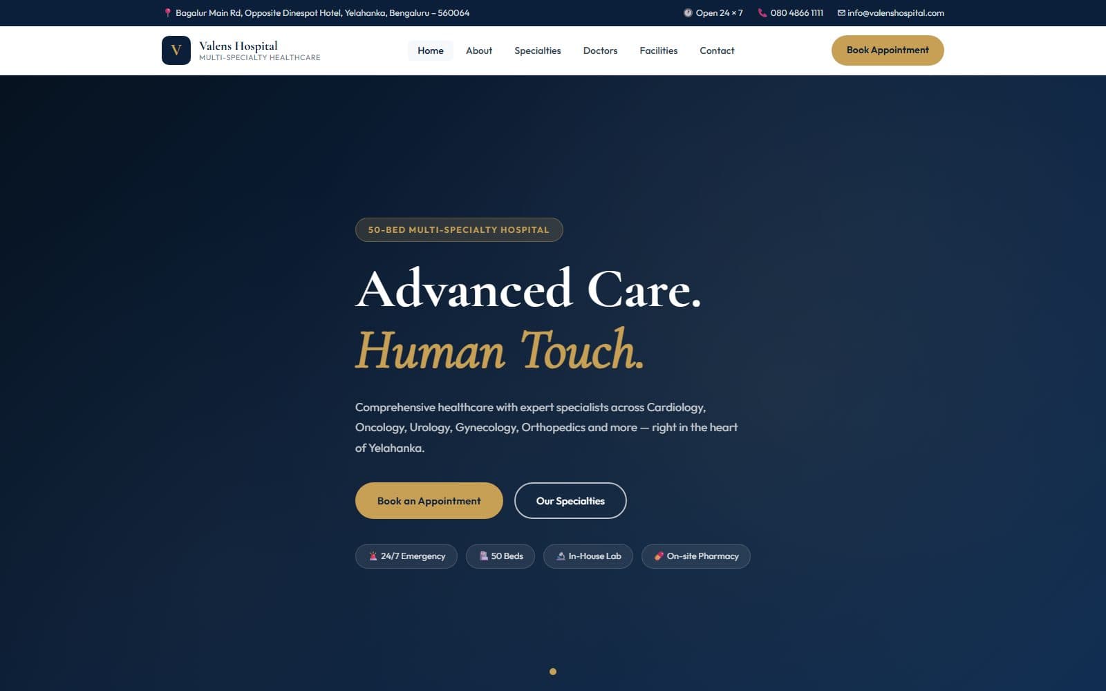 A hospital website we built, open in a browser